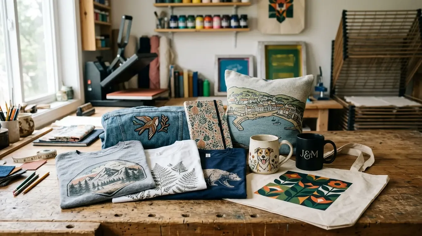 Estampados personalizados en camisetas, cojines, tote bags y chaquetas sobre distintos tipos de tela