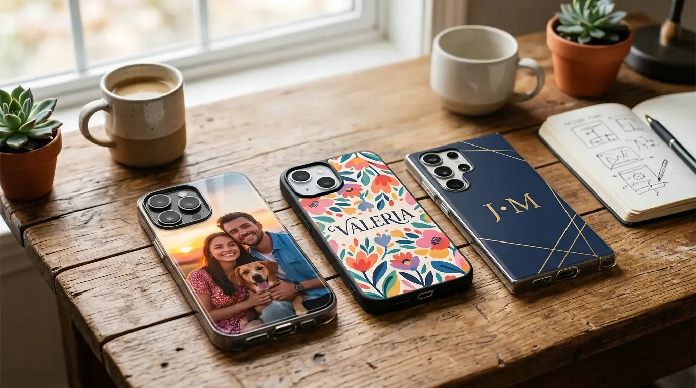 Forros de celular personalizados con foto, nombre y monograma